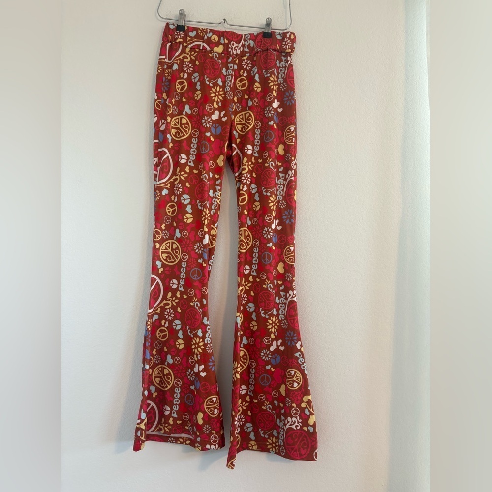 Retro Peace Sign Flare Pants 70’s Hippie Costume Halloween - Picture 2 of 8